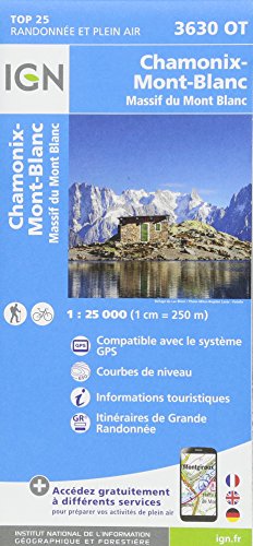 3630OT Chamonix - Massif du Mont Blanc: Compatible avec le système GPS, Courbes de Niveau, Informations touristiques, Itinéraires de Grande Randonnée (TOP 25)