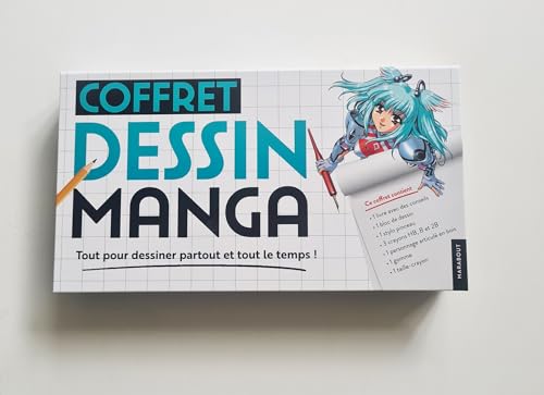 Coffret dessin Manga: Avec 1 livre, 1 bloc de dessin, 1 stylo pinceau, 3 crayons, 1 personnages articulé en bois, 1 goomme, 1 taille-crayon