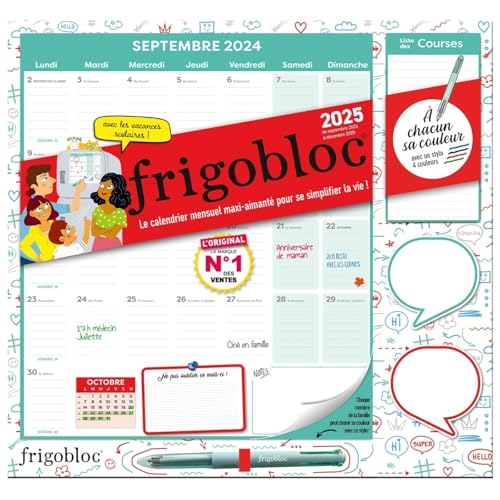 Frigobloc Mensuel 2025 à chacun sa couleur (de sept. 2024 à décembre 2025): Avec un stylo 4 couleurs
