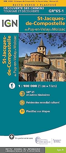 Jakobsweg GR65-1 - Saint Jacques Le Puy en Velay - Moissac - Touristische Karte 1:100.000 (wasserfest) (TOP ITINERANCE, Band 89020)
