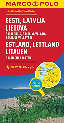 MARCO POLO Länderkarte Estland, Lettland, Litauen, Baltische Staaten 1:800.000: Übersichtskarte zum Ausklappen, Entfernungstabelle, Ortsregister, 3 Citypläne