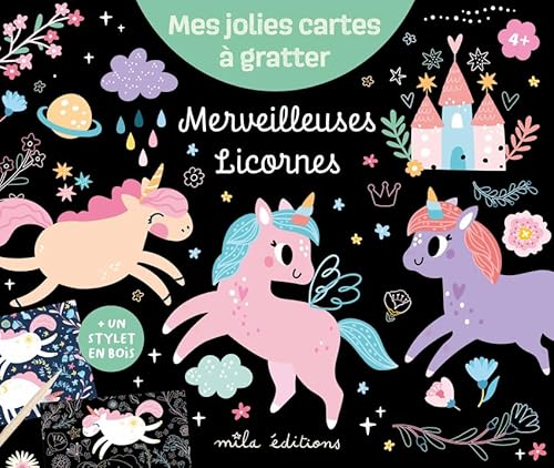 Merveilleuses licornes - Mes jolies cartes à gratter: Pochette avec 8 cartes et un stylet en bois von MILA