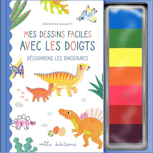 Mes dessins faciles avec les doigts - Découvrons les dinosaures: Nouvelle édition, avec une palette de 7 couleurs intégrée ! von MILA