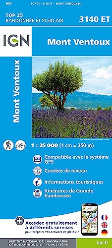 3140ET Mont Ventoux: Compatible avec le système GPS, Courbes de niveau, Informations touristiques, Itinéraires de Grande Randonnée (TOP 25) 3140ET Mont Ventoux: Compatible avec le système GPS, Courbes de niveau, Informations touristiques, Itinéraires de Grande Randonnée (TOP 25)