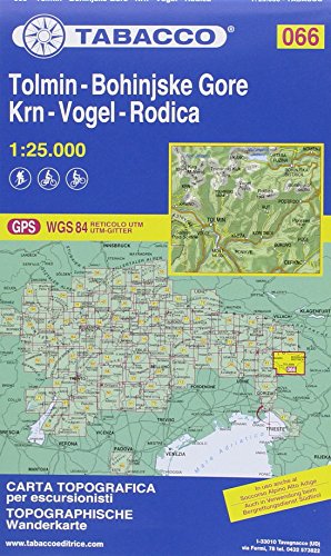 Tabacco Tolmin-Bohinjske Gore-Krn-Vogel-Rodica 1 : 25 000: GPS. UTM-Gitter (Carte topografiche per escursionisti, Band 66) von Tabacco editrice