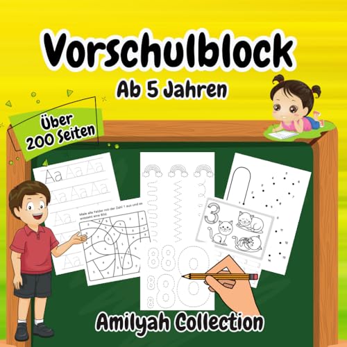 Vorschulblock ab 5: Vorschulbuch für Kinder ab 5 über 200 Seiten! Schwungübungen, Malen nach Zahlen, Punkt zu Punkt, Zahlen 1-20 und Buchstaben lernen. Das Mitmachbuch für Kinder im Kindergarten! Vorschulblock ab 5: Vorschulbuch für Kinder ab 5 über 200 Seiten! Schwungübungen, Malen nach Zahlen, Punkt zu Punkt, Zahlen 1-20 und Buchstaben lernen. Das Mitmachbuch für Kinder im Kindergarten!