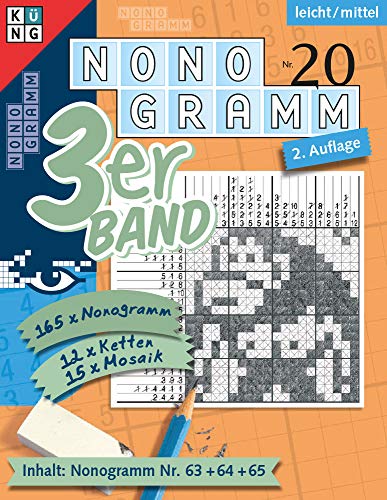 Nonogramm 3er-Band.Nr.20: leicht/mittel. 165 x Nonogramm, 12 x Ketten, 15 x Mosaik. Inhalt: Nonogramm Nr. 63+64+65 von Keesing
