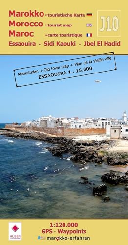 J10: Essaouira - Sidi Kaouki - Jbel El Hadid + Altstadtplan Essaouira: Marokko Touristische Karte (Touristische Landkarten Marokko 1:120.000: www.marokko-erfahren.de) von Huber Kartographie