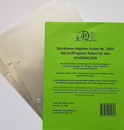 260 DürckheimRegister -FOLIEN zum Einheften und Unterteilen der Gesetzessammlungen: 260 transparente FOLIEN für HABERSACK, SARTORIUS und andere rote ... roten Textsammlungen des Verlages C. H. Beck von DürckheimRegister Seit 1999 Nr. 1