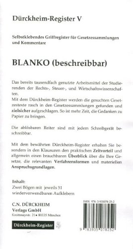 Dürckheim-Register BLANKO (beschreibbar) für Gesetzessammlungen. Selbstklebende und beschreibbare Griffregister.