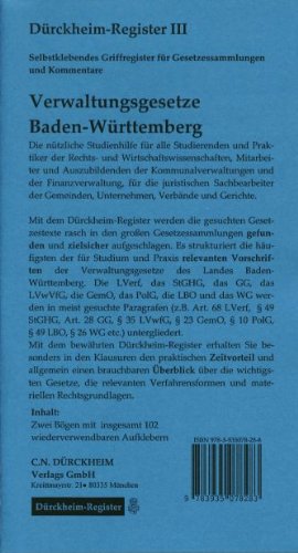 Dürckheim-Register für Landesgesetze Baden-Württemberg (z.B. Dürig). Selbstklebende und bedruckte Griffregister.