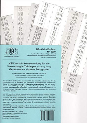 DürckheimRegister® VSV THÜRINGEN, BOORBERG Verlag 250 bedruckte Griffregister für die Vorschriftensammlung für die Verwaltung in Thüringen. In jedem ... In jedem Fall auf der richtigen Seite® von DürckheimRegister Seit 1999 Nr. 1