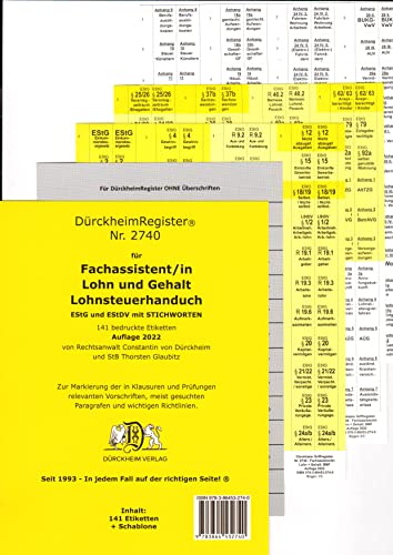 DürckheimRegister BMF-Lohnsteuerhandbuch/EStG. Fachassistent LOHN + GEHALT: 141 Registeretiketten (sog. Griffregister) für die EStG und EStDV mit ... LStG) • In jedem Fall auf der richtigen Seite von Drckheim Verlag GmbH