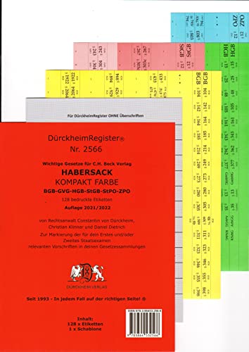 DürckheimRegister HABERSACK KOMPAKT / Gesetze und §§: 120 Registeretiketten (sog. Griffregister) für HABERSACK, C.H.Beck Verlag • In jedem Fall auf ... • In jedem Fall auf der richtigen Seite
