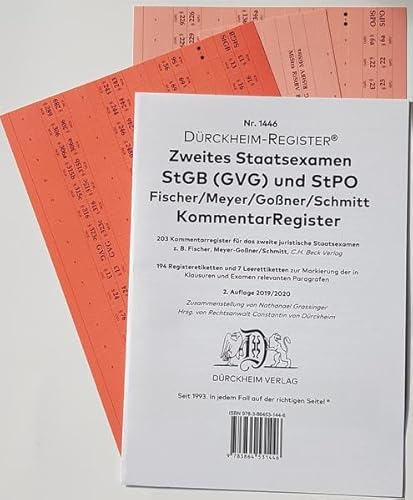 DürckheimRegister StGB+StPO - 2. Staatsexamen für KOMMENTAR-Register (2020): 200 Registeretiketten (sog. Griffregister) für KOMMENTARE, DIE NEUAUFLAGE ... und EINZELNEN Paragrafen (StGB und StPO)