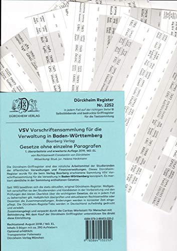 DürckheimRegister VSV BADEN-WÜRTTEMBERG, BOORBERG Verlag: 290 Registeretiketten (sog. Griffregister) für die Vorschriftensammlung für die Verwaltung • ... und Prüfern ausgewogen zusammengestellt