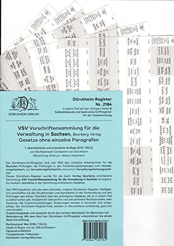 DürckheimRegister VSV SACHSEN, BOORBERG Verlag: 330 bedruckte Griffregister für die Vorschriftensammlung für die Verwaltung in SACHSEN • In jedem Fall ... • In jedem Fall auf der richtigen Seite von DürckheimRegister Seit 1999 Nr. 1
