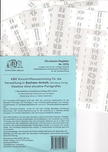 DürckheimRegister VSV SACHSEN-ANHALT, BOORBERG Verlag: 275 bedruckte Griffregister für die Vorschriftensammlung für die Verwaltung • Mit den ... Verlag • Mit den wichtigsten Gesetzen von Dürckheim Verlag