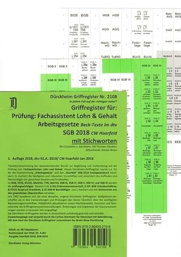 Fachassistent Lohn und Gehalt (ArbR-SGB)/ Dürckheim-Griffregister Nr. 2108 (2018): 98 bedruckte Griffregister zur Befestigung CW Haarfeld SGB-2018