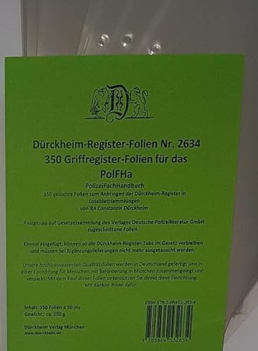 350 DürckheimRegister-FOLIEN für das PolFHa: 350 transparente FOLIEN für das Polizei Fach Handbuch - PolFHa (VDP)