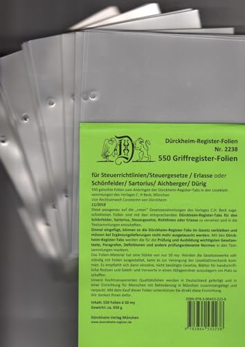 550 DürckheimRegister-FOLIEN für STEUERGESETZE, RICHTLINIEN und ERLASSE; zum Einheften und Unterteilen der roten Gesetzessammlungen.: 550 transparente ... SCHÖNFELDER, SARTORIUS oder STEUERGESETZE
