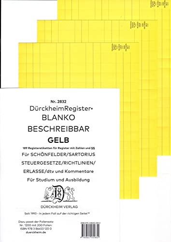 DürckheimRegister® BLANKO-GELB beschreibbar für deine Gesetze: 189 beschreibbare Registeretiketten in Gelb für Gesetzessammlungen. In jedem Fall auf ... . In jedem Fall auf der richtigen Seite ®