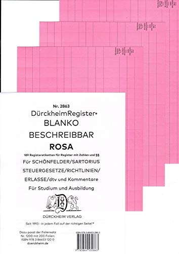 DürckheimRegister® BLANKO-ROSA beschreibbar für deine Gesetze: 189 beschreibbare Registeretiketten in Rosa für Gesetzessammlungen. In jedem Fall auf ... • In jedem Fall auf der richtigen Seite ® von Drckheim Verlag GmbH