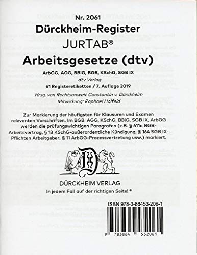 DürckheimRegister ARBEITSGESETZE: 61 Registeretiketten (sog. Griffregister) für deine ARBEITSGESETZE (ArbR, dtv-Verlag) • Mit den wichtigsten ... usw. • In jedem Fall auf der richtigen Seite