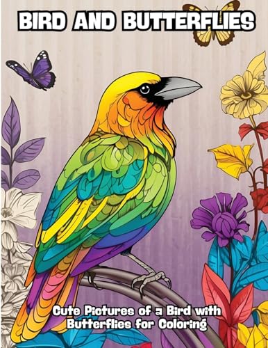 Bird and Butterflies: Cute Pictures of a Bird with Butterflies for Coloring von CONTENIDOS CREATIVOS