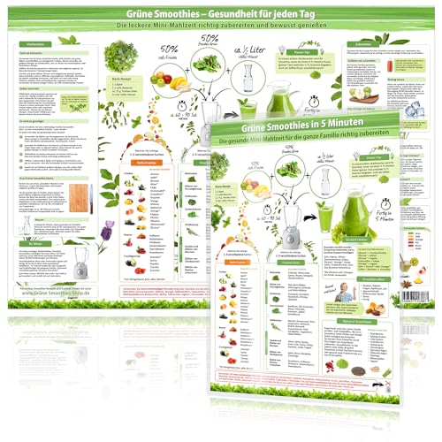 [2er Set] Grüne Smoothies in 5 Minuten (A4) & Grüne Smoothies Wandposter (A2) – Frühstück-to go - Gesunde Energie im Handumdrehen - Grüne Smoothies ... richtig zubereiten und bewusst genießen