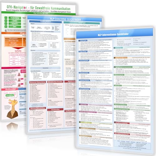 [3er-Set] NLP Coaching Quickfinder und NLP Interventionen Quickfinder, GFK-Navigator für Gewaltfreie Kommunikation: [3 Karten DINA4 - laminiert - 2020] - Für jeden NLP Zauberlehrling und GFK- Fan