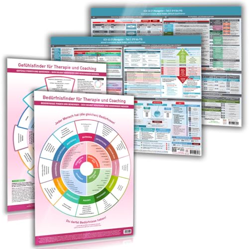 [4er Set] Das moderne Heilpraktiker-Poster-Set mit ICD-10 (F) & Bedürfnis- & Gefühlsfinder – Schmückt Deine Praxis-Wände mit nützlichen Tools für ... ... Design – 4teilig, DINA2, UV-Hochglanz von FuturePaceMedia