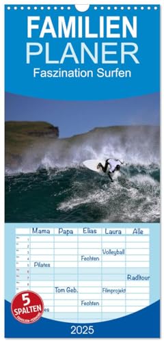 Familienplaner 2025 - Faszination Surfen mit 5 Spalten (Wandkalender, 21 cm x 45 cm), CALVENDO von CALVENDO