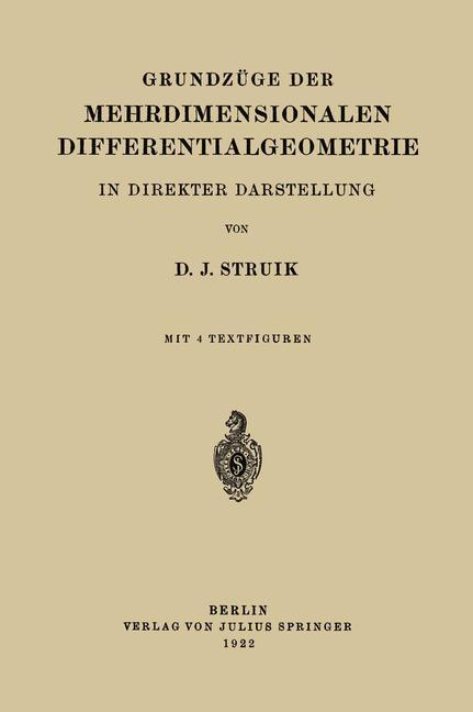 Grundzüge der Mehrdimensionalen Differentialgeometrie von Springer Berlin Heidelberg