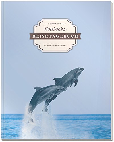 DÉKOKIND Reisetagebuch zum Selberschreiben | DIN A4, 100+ Seiten, Register, Vintage Softcover | Auch als Abschiedsgeschenk | Motiv: Delphine