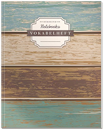 DÉKOKIND Vokabelheft | DIN A4, 84 Seiten, 2 Spalten, Register, Vintage Softcover | Dickes Vokabelbuch | Motiv: Holzwand