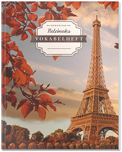 DÉKOKIND Vokabelheft | DIN A4, 84 Seiten, 2 Spalten, Register, Vintage Softcover | Dickes Vokabelbuch | Motiv: Pariser Eifelturm