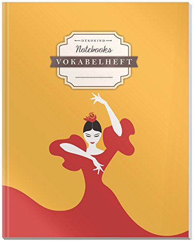 DÉKOKIND Vokabelheft | DIN A4, 84 Seiten, 2 Spalten, Register, Vintage Softcover | Dickes Vokabelbuch | Motiv: Spanish Flamenco