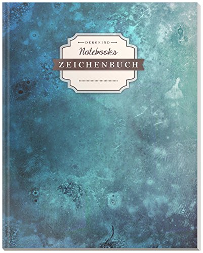 DÉKOKIND Zeichenbuch | DIN A4, 122 Seiten, Register, Vintage Softcover | Dickes Blanko-Notizbuch zum Selbstgestalten | Motiv: Blaue Tusche