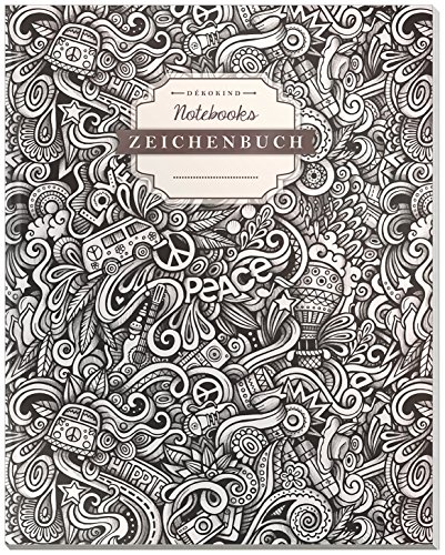 DÉKOKIND Zeichenbuch | DIN A4, 122 Seiten, Register, Vintage Softcover | Dickes Blanko-Notizbuch zum Selbstgestalten | Motiv: Doodle Pattern