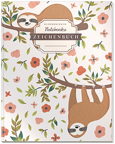 DÉKOKIND Zeichenbuch | DIN A4, 122 Seiten, Register, Vintage Softcover | Leeres Buch zum Selbstgestalten | Motiv: Faultiere