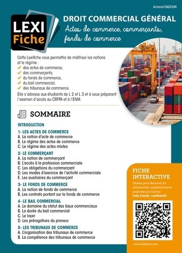 Droit commercial général: Actes de commerce, commerçants, fonds de commerce
