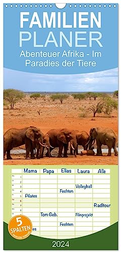 Familienplaner 2024 - Abenteuer Afrika - Im Paradies der Tiere mit 5 Spalten (Wandkalender, 21 cm x 45 cm) CALVENDO