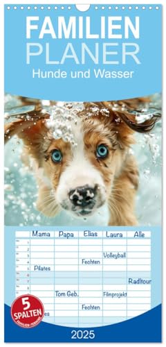 Familienplaner 2025 - Hunde und Wasser mit 5 Spalten (Wandkalender, 21 cm x 45 cm), CALVENDO von CALVENDO