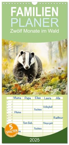 Familienplaner 2025 - Zwölf Monate im Wald mit 5 Spalten (Wandkalender, 21 cm x 45 cm), CALVENDO
