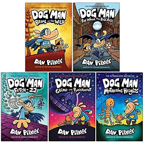 Dog Man Series 6-10 Collection 5 Books Set By Dav Pelkey (Brawl of the Wild, For Whom the Ball Rolls, Fetch-22, Grime and Punishment, Mothering Heights)