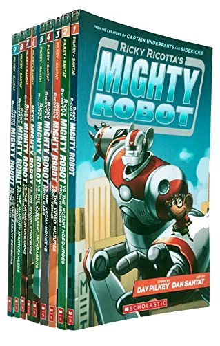 Ricky Ricotta Mighty Robot Collection 9 Books Set By Dav Pilkey (Ricky Ricotta's Mighty Robot, The Mutant Mosquitoes from Mercury, The Video Vultures from Venus, the Mecha-Monkeys from Mars & More)