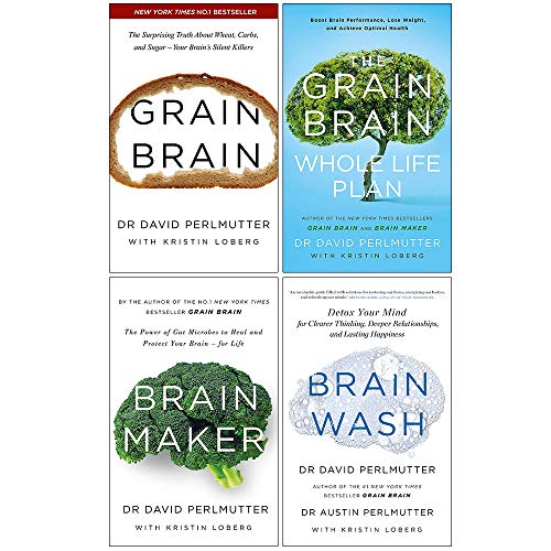 David Perlmutter Collection 4 Books Set (Grain Brain, The Grain Brain Whole Life Plan, Brain Maker, Brain Wash)