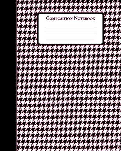 Composition Notebook: Lined - Black Houndstooth w/ Pink Trim
