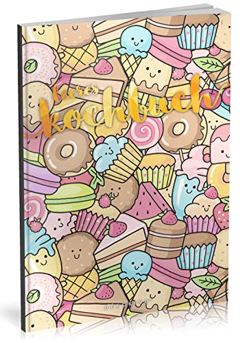 Dékokind® Leeres Kochbuch - Für über 80 Lieblingsrezepte || Ca. A5 Softcover || Rezeptbuch zum Selbstgestalten / Selberschreiben mit Inhaltsverzeichnis || Motiv: Cupcakes von Dékokind